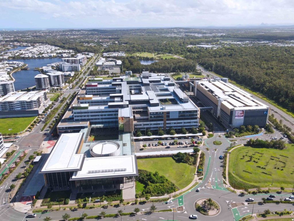 Aerial view of Sunshine Coast university hospital which opened i