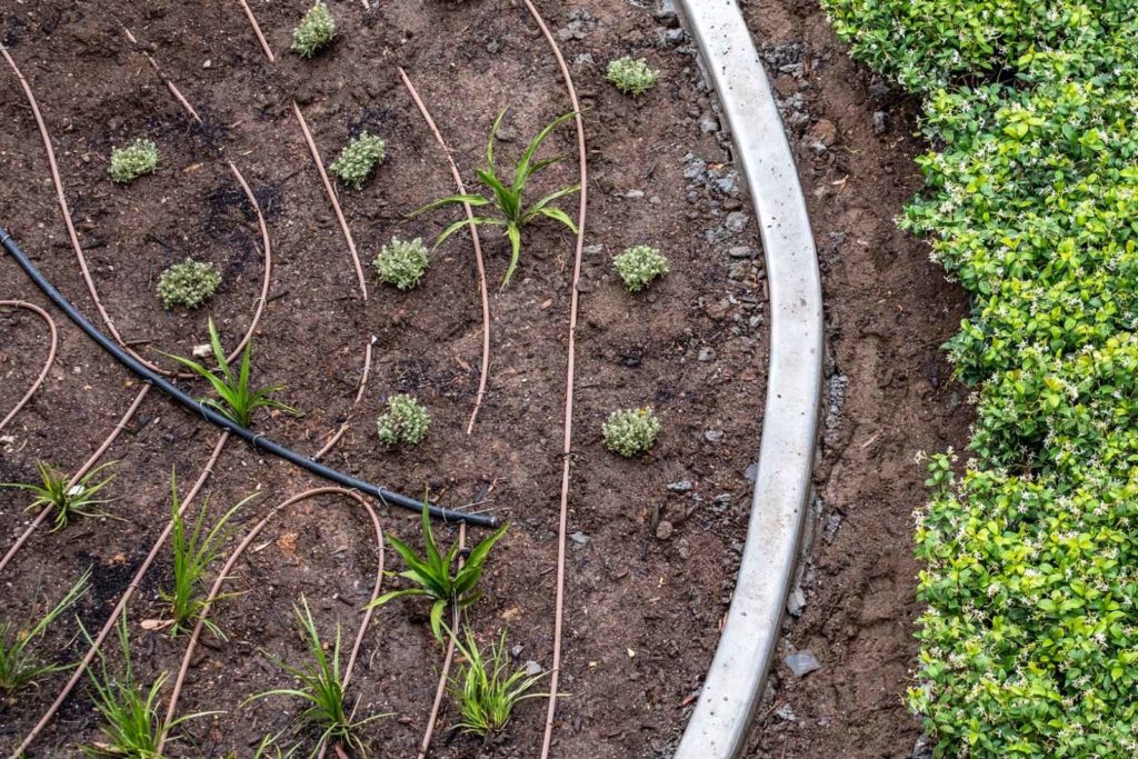 Irrigation system laid during construction project